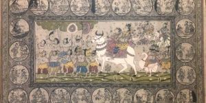 Traditional Indian Shiva & Parvati on Nandi Narrative Painting