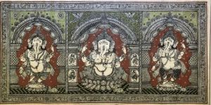 Triple Ganesha Traditional Indian Folk Art Painting