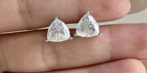 Trillion Cut Diamond Stud Earrings 14K Gold Labgrown Diamond