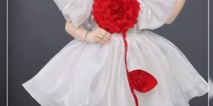 Girls Fancy Red White Net Frock