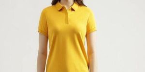 Ladies Yellow Cotton Polo T-Shirt