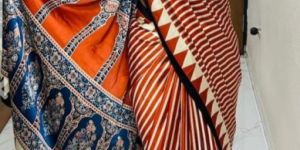 Orange Fancy Digital Printed Crepe Silk Saree