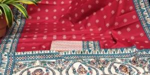 Red Madhubani Printed Crepe Silk Saree