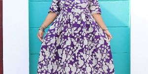 Ladies Purple Leaves Printed Long Rayon Kurti