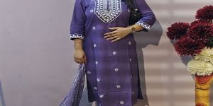 Ladies Purple Rayon Kurti Pant Set