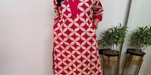 Ladies Red Fancy Printed Rayon Palazzo Suit