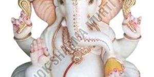 White Polished Ganesh Ji Marble Statue