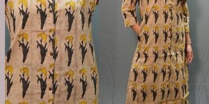 Ladies Mandarin Collar Dark Beige Sleeves Kurti