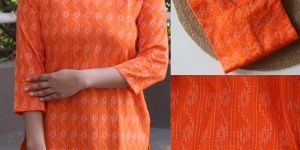 Ladies Orange Kantha Work Short Kurti
