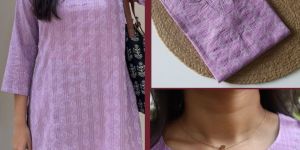 Ladies Purple Kantha Work Short Kurti