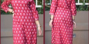 Ladies Red Ajrakh Print Full Sleeves Kurti
