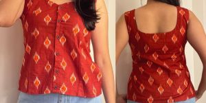 Ladies Red Ikat Print Short Top