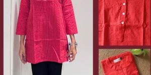 Ladies Red Kantha Work Short Kurti