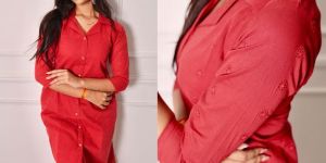 Ladies Red Kurta Pant Set