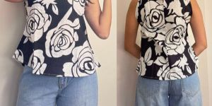 Ladies Rose Print Halter Neck Short Top