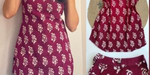 Ladies Wine Blossom Halter Neck Short Kurti