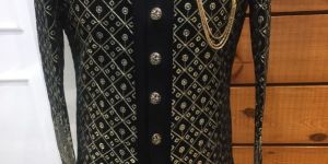 Mens Black & Golden Indo Western Sherwani Set