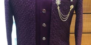 Mens Purple Indo Western Sherwani Set
