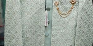Mens Sea Green Indo Western Sherwani Set