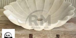 White Counter Top Scallop Marble Wash Basin