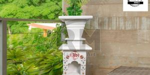 White Inlay Marble Tulsi Pot for Home