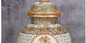 White Marble Gold Painted Matki with Antique Painting