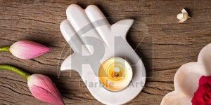 White Marble Palm Candle Holder, Set OF 2 Piece