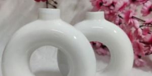 Pack OF 2 White Ceramic Donut Flower Vases Combo Set