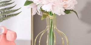 Pot Shape Metal Wire Glass Tube Vase