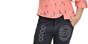 Kids Party Wear Pant And Twill Cotton Printed Top Set