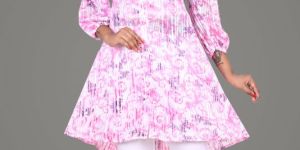 Womens Pink Floral Printed Ethnic Wear Kurta Pant Set