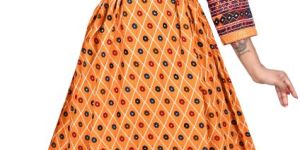 Yellow Printed Cotton Women Maxi Dress