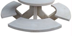 White Modern Round RCC Garden Table Bench