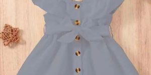 Girls Grey Cotton Blend Crepe Western Dress