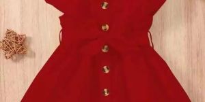 Girls Maroon Cotton Blend Crepe Western Dress