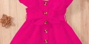 Girls Pink Cotton Blend Crepe Western Dress