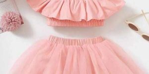 Girls Pink Cotton Blend Solid Top & Skirt Set