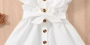 Girls White Cotton Blend Crepe Western Dress