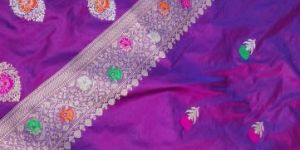 Purple Zari Border Silk Saree with Multicolor Floral Embroidery