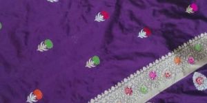 Royal Purple Zari Border Soft Silk Saree with Multicolor Floral Embroidery