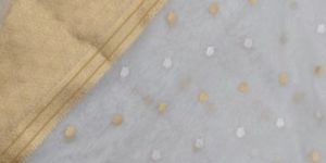 White Elegant Beads Work Organza Saree