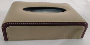 Beige and Brown PU Leather Rectangular Tissue Box