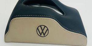 Car Shape Blue and Beige PU Leather Tissue Box