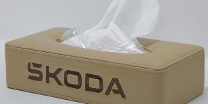 Skoda Beige PU Leather Rectangular Tissue Box