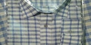 Mens Blue and White Full Sleeve Cotton Check Shirt
