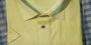 Mens Plain Light Yellow Cotton Half Sleeve Shirt