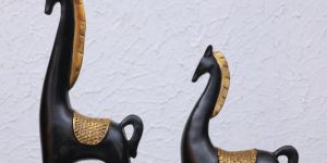 Handcrafted Black Gold Resin Giraffe Animal Figurine