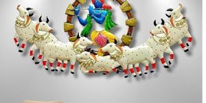 Cow Metal Wall Art Frame Handicraft Krishna