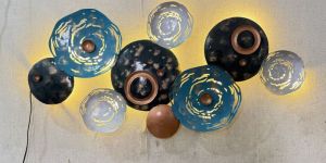 Round Multicolor Iron Plates Wall Decor Art