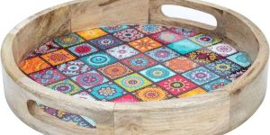 Mango Wooden Round Mandala Serving Tray